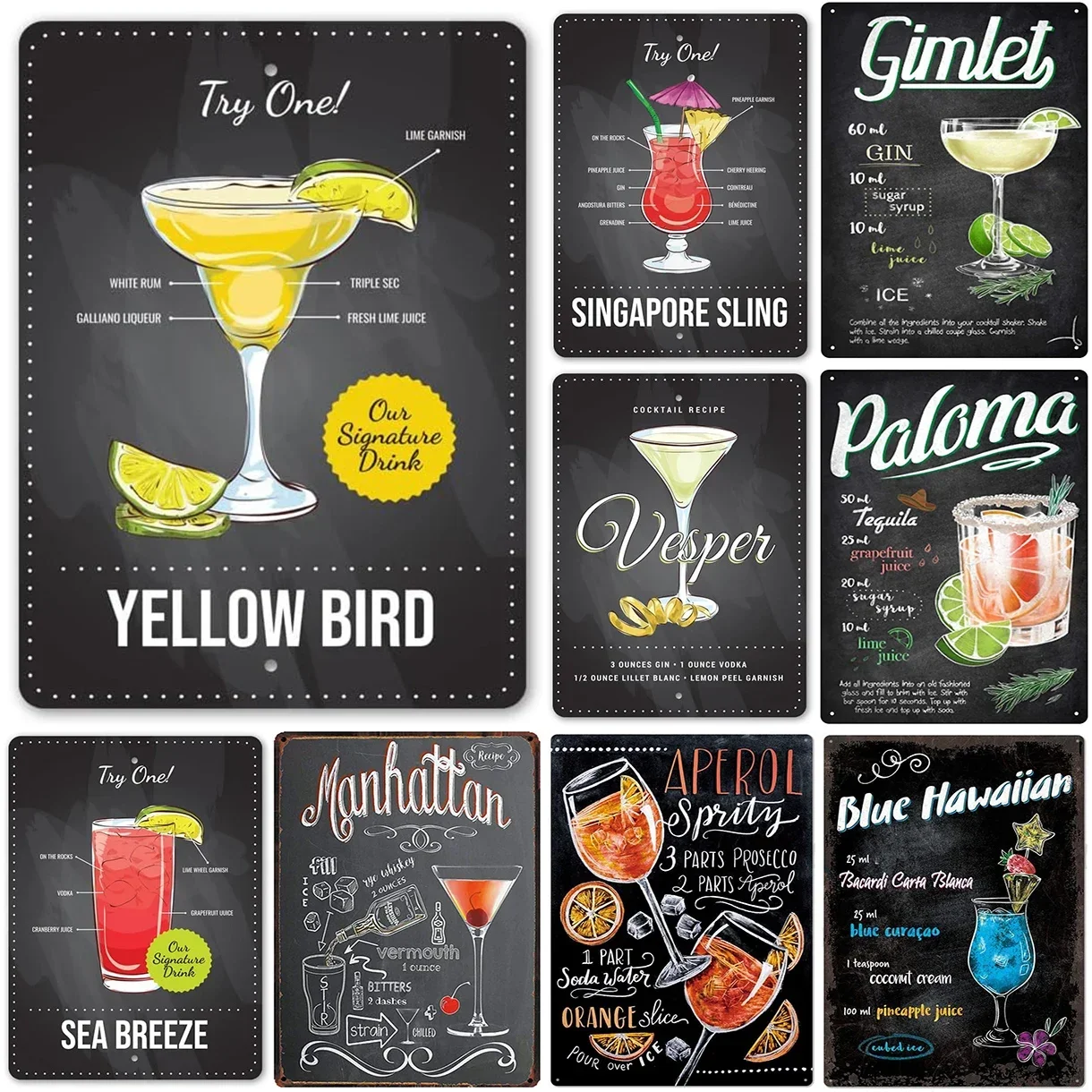 

Yellow Bird Signature Drink Vintage Retro Cocktail Metal Tin Signs Vintage Wall Decor Metal Plaque Poster For Home Club Bar Pub