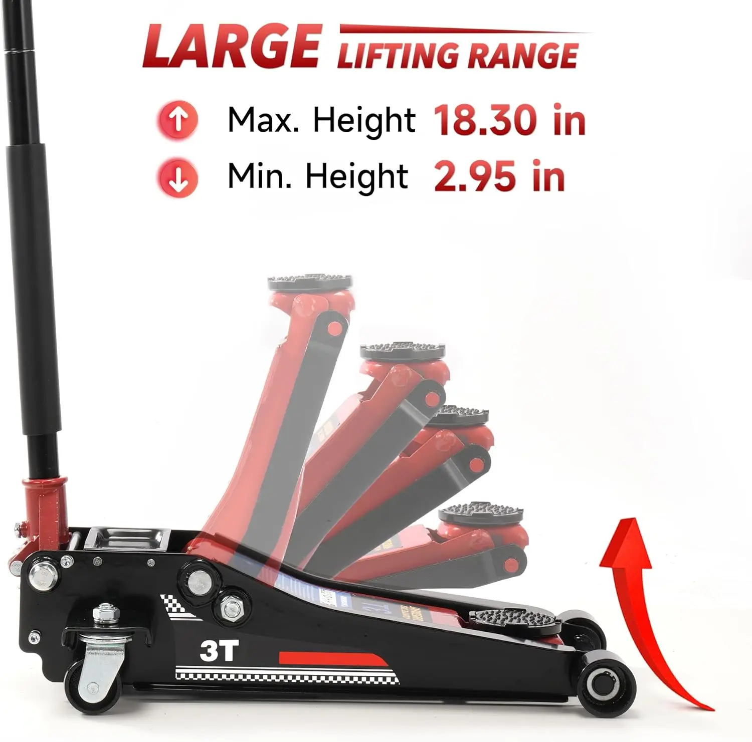 Dual Pistons Low Profile Car Jack Hydraulic 3 Ton/6000 LBS Capacity, Lifting Range 2.95”- 18.3” Floor Jack Lift Heavy Duty