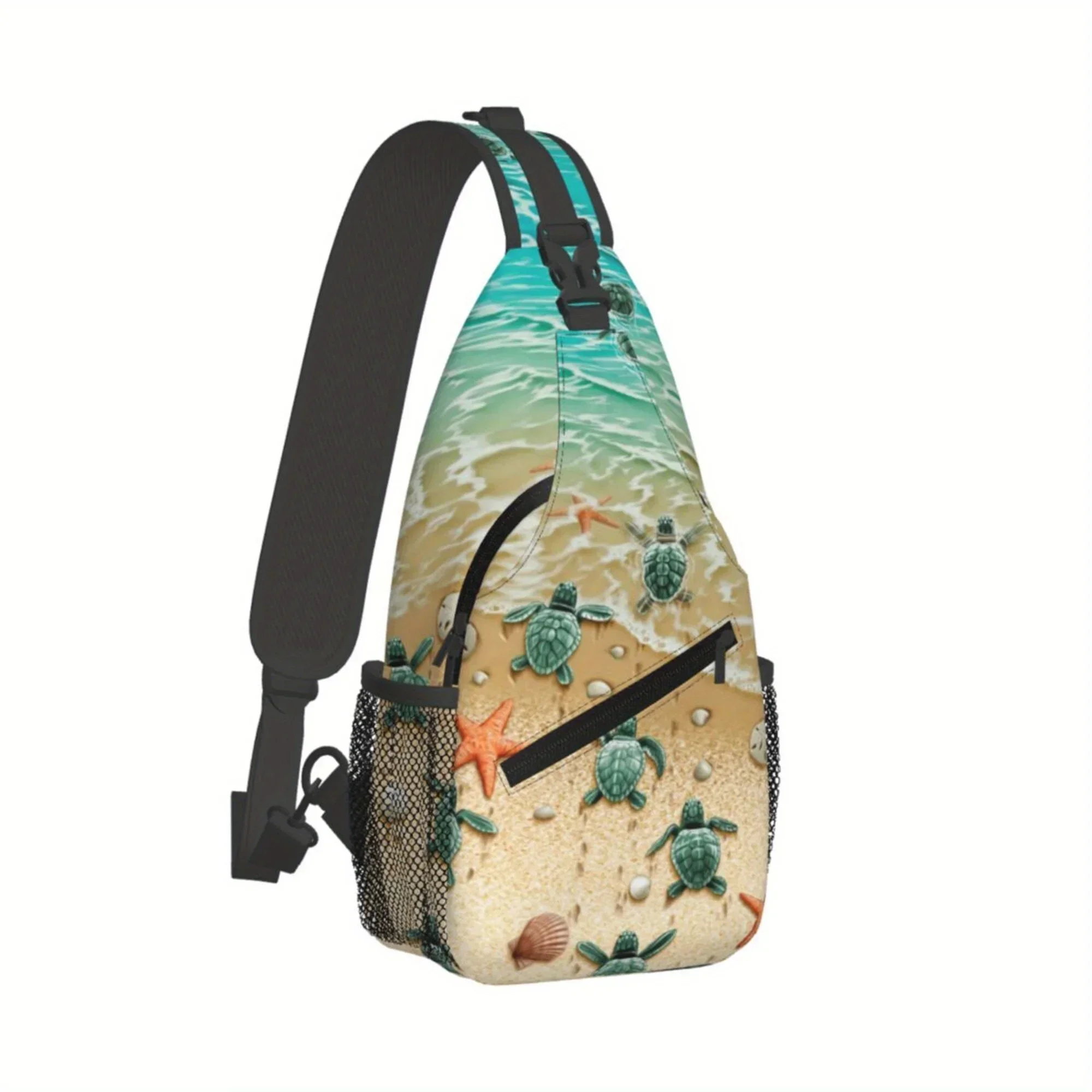 Custom Men's Ocean Sea Turtle Beach Shell Print Chest Bag - Lightweight Durable Crossbody Backpack with Secure Zipper