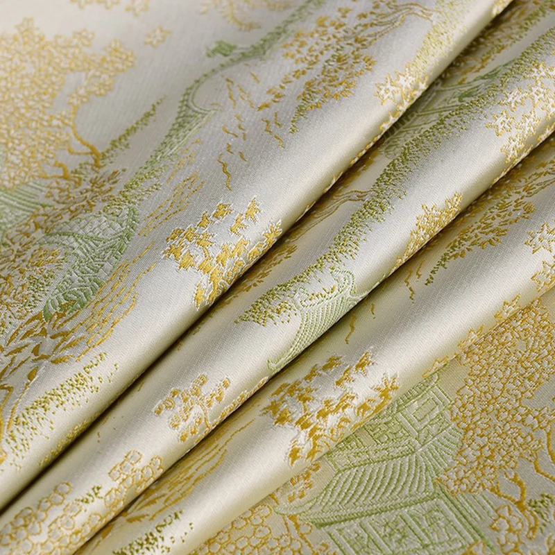 Good  Light Yellow Qingming Shanghe Tu Embroideried Brocade Fabric Jacquard Fabric Sewing Material Diy Women Cheongsam Clothing