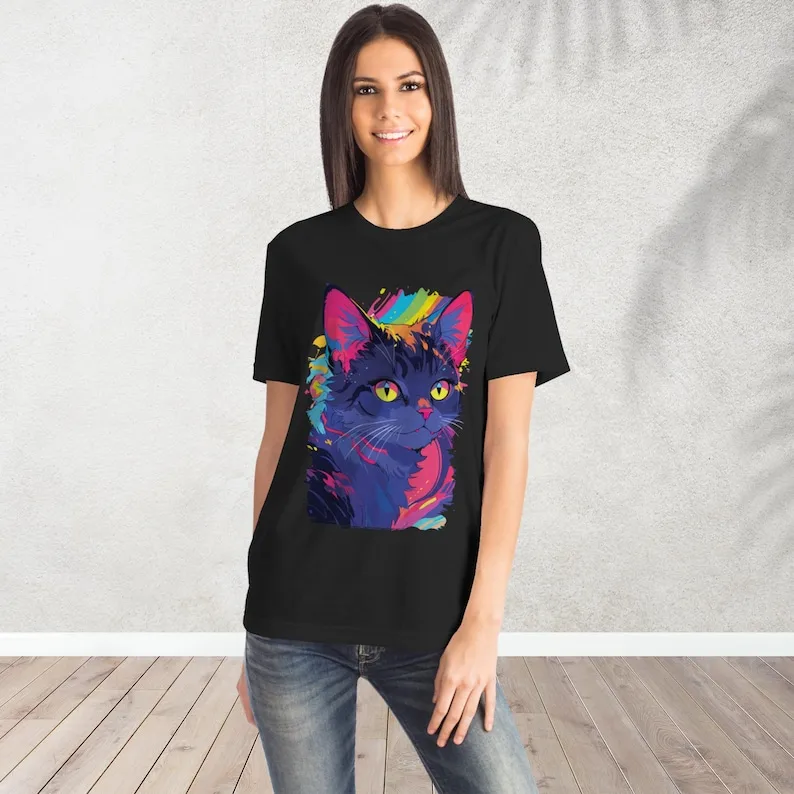 Psychedelic Cat T-Shirt | Vaporwave Grunge Tee | Rave Goth Clothing | Weirdcore Cats t shirt    y2k top