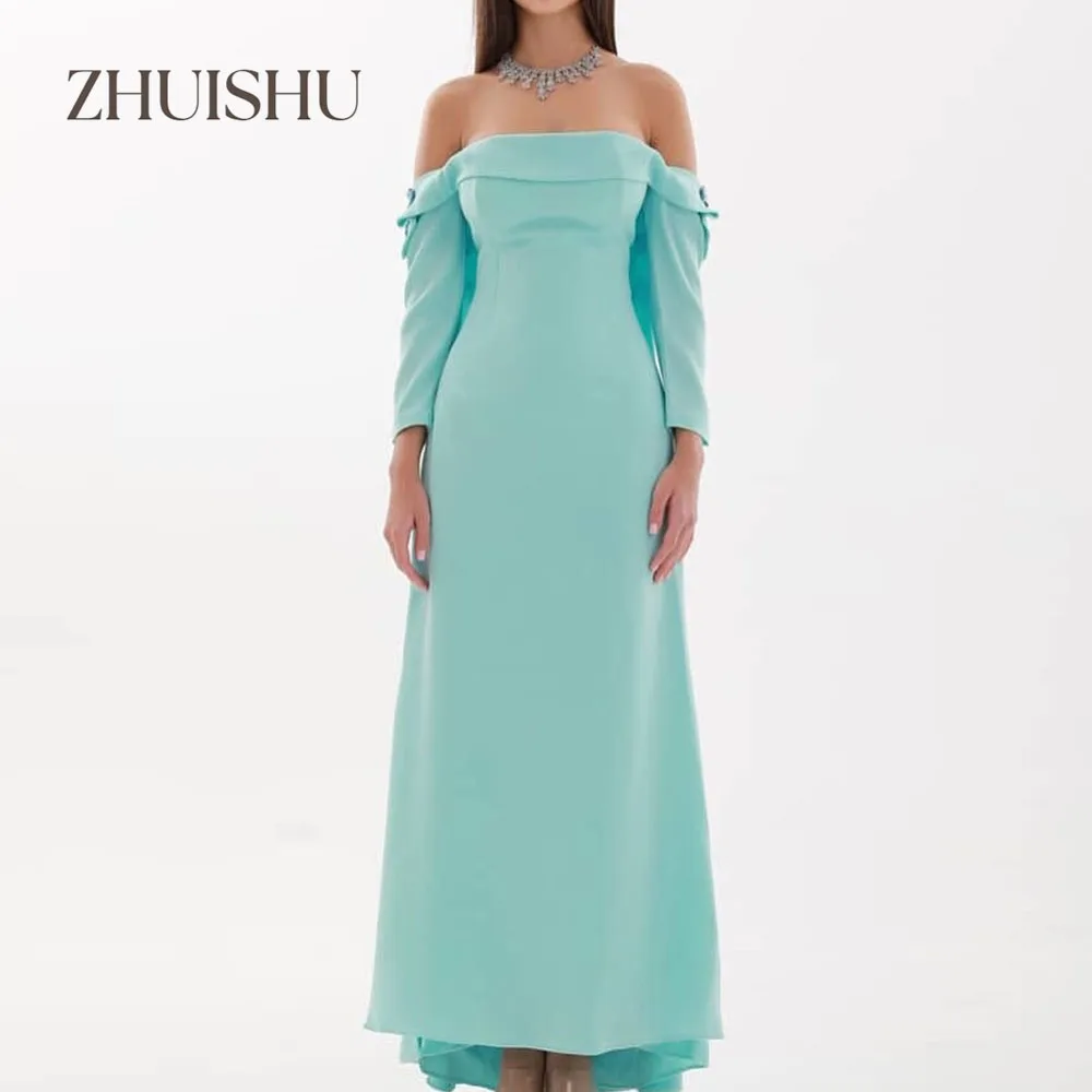 ZHUISHU Mintgrüne Ballkleider mit U-Boot-Ausschnitt und langen Ärmeln und Applikationen, maßgeschneiderte Saudi-Kleider für formelle Anlässe in A-Linie