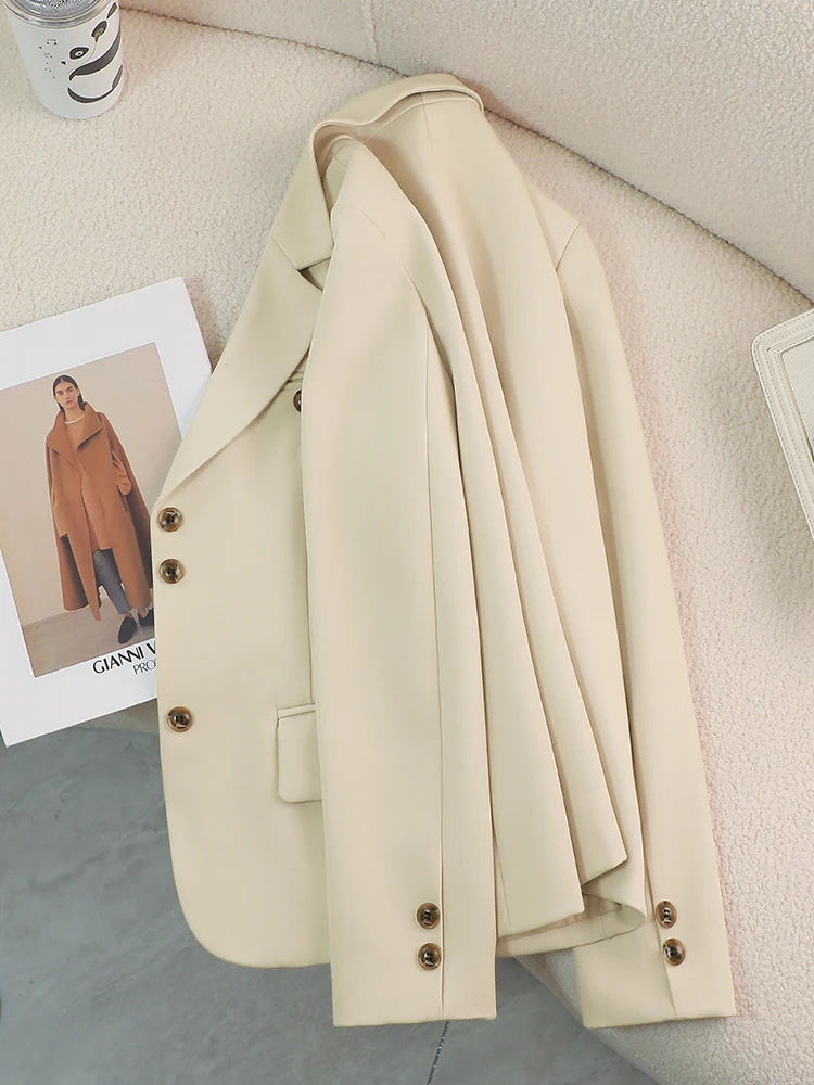 Fashion Women Blazer Ladies Green Beige Black Solid Long Sleeve Loose Female Casual Jacket Coat