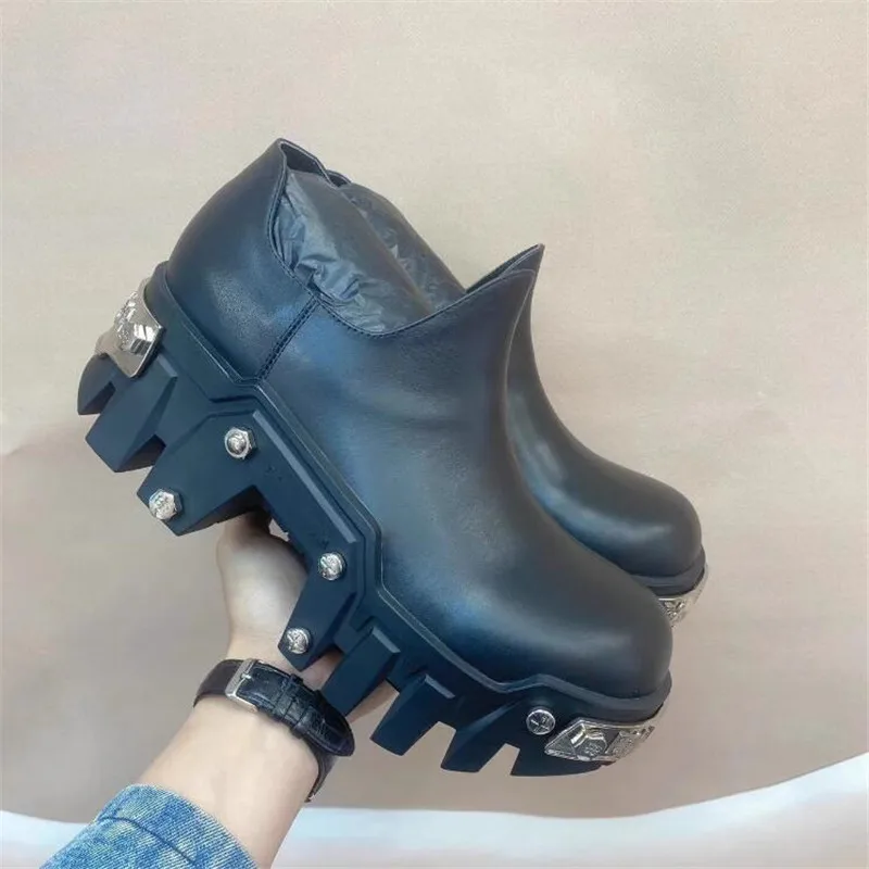 Woman Man Low-top Bulldozer Gear Tank Boot Big Head Derby Shoes For Men Thick-soled Genuine Leather Male Female Ankle Boot