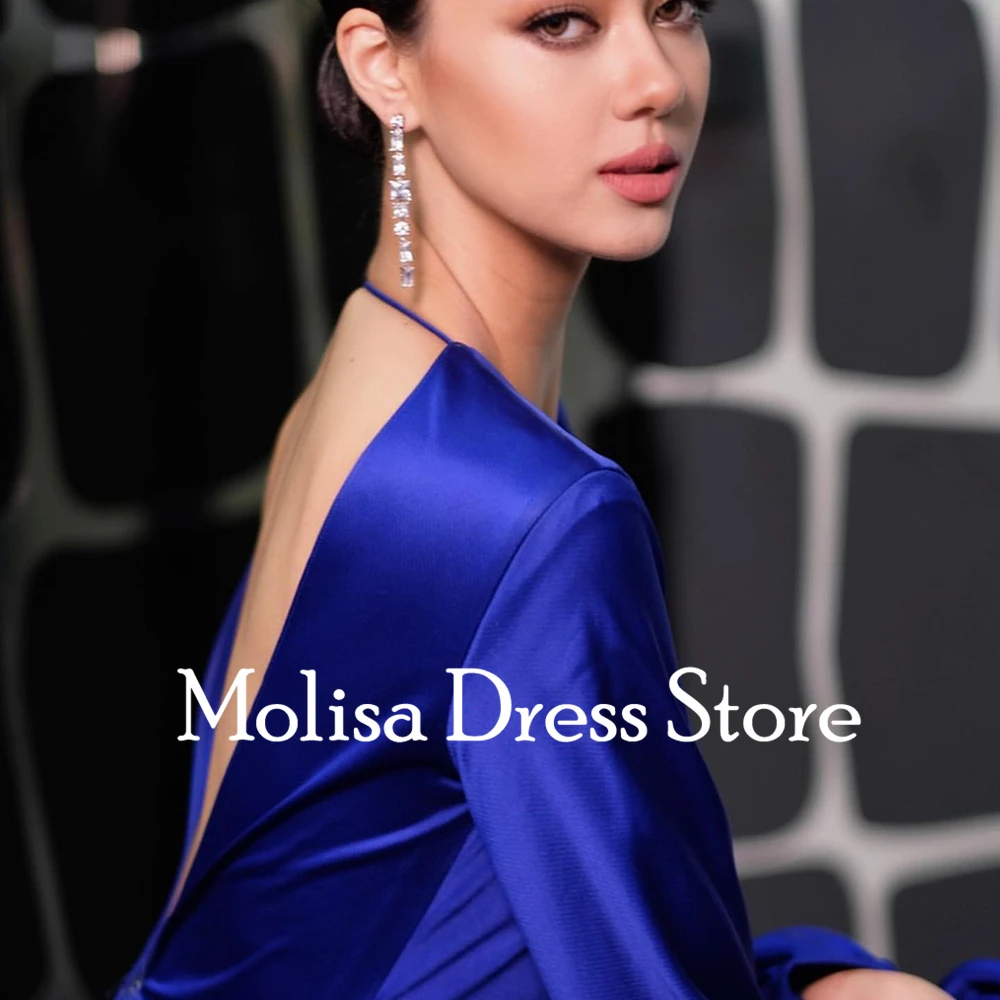 Exquisite Royal Blue V-neck Long Sheath Customized Formal Occasion Prom Dresses Ruffle Floor-Length Women Evening Party Dress