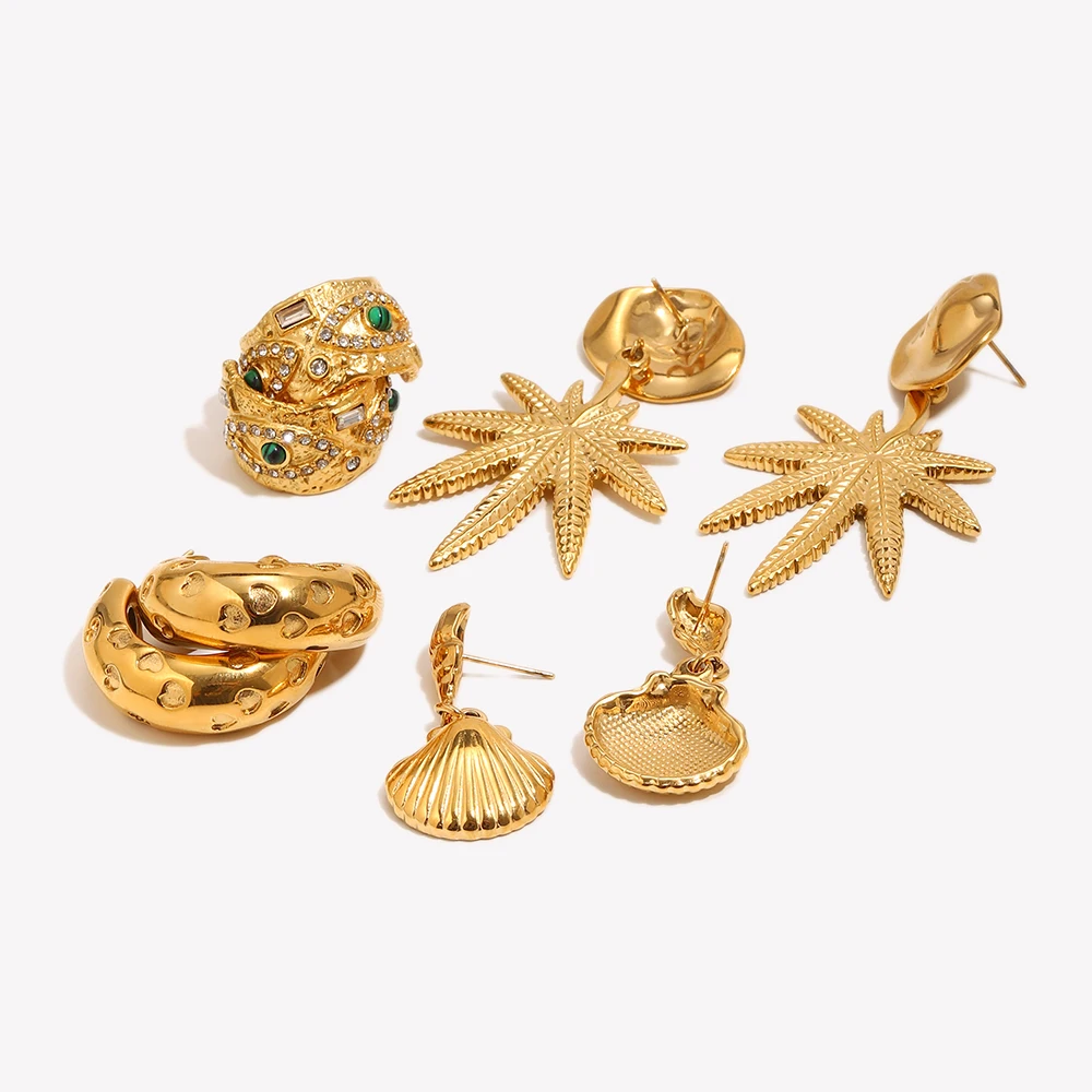 Starfish Love Circle Cochlear Conch Irregular Streamlined Holiday Hat Coconut Tree 18K Gold Plated 316L Stainless Steel Earrings