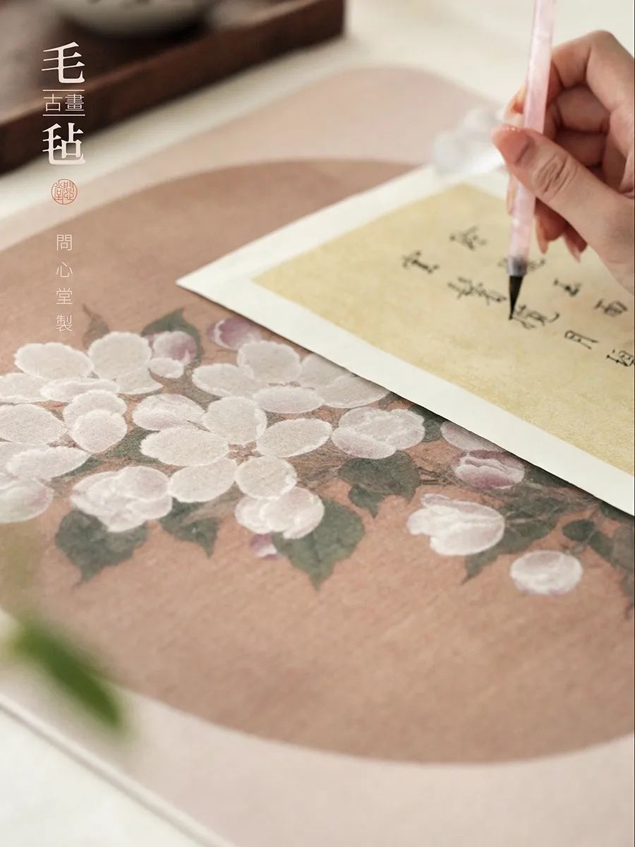 Double-Sided Wool Felt Mat for Calligraphy & Painting - Antique Chinese Art Series, Non-Slip Desk Pad,  Brush Writing Felt 45cm