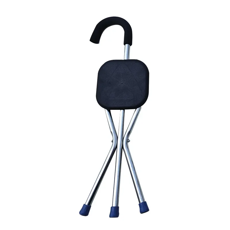 

1pc Stainless Steel Folding Cane Stool Portable Walking Stick Chair Multi-Functional Elderly Stable and Safe Crutch Stool