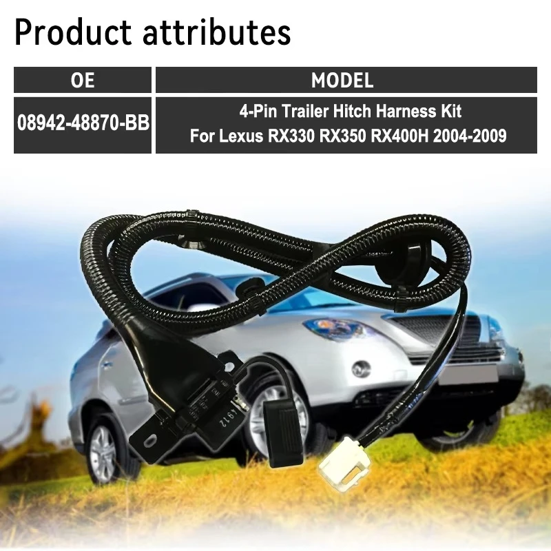 08942-48870-BB Custom 4 Pin Flat Trailer Wiring Harness Kit for Lexus RX330 RX350 RX400h 2004-2009 Quality Tow Cable Assembly