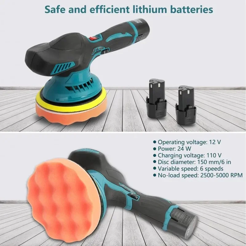 6 Variable Speed Cordless Car Polisher with Powerful Motor, Ergonomic Handle, Includes Polishing Gloves and Apron Set
