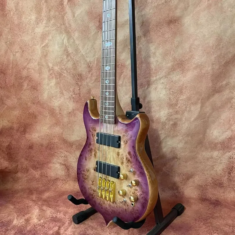 Custom Wood Maple Style 4 Strings Electric Bass in Full Purple Color
