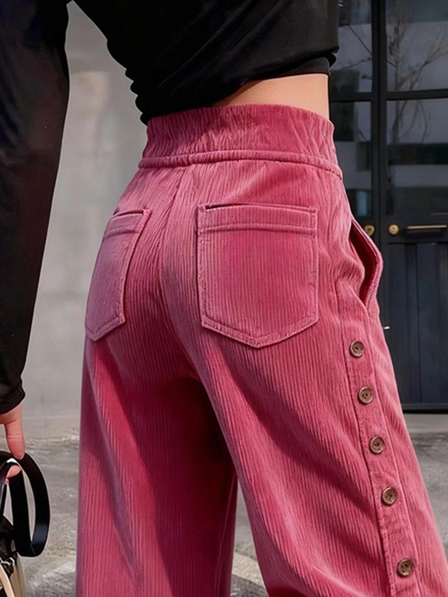 High Waist Corduroy Straight Leg Pants Women's Fashion Commute Wide Leg Pants Korean Style Casual Trousers Slimming Effect