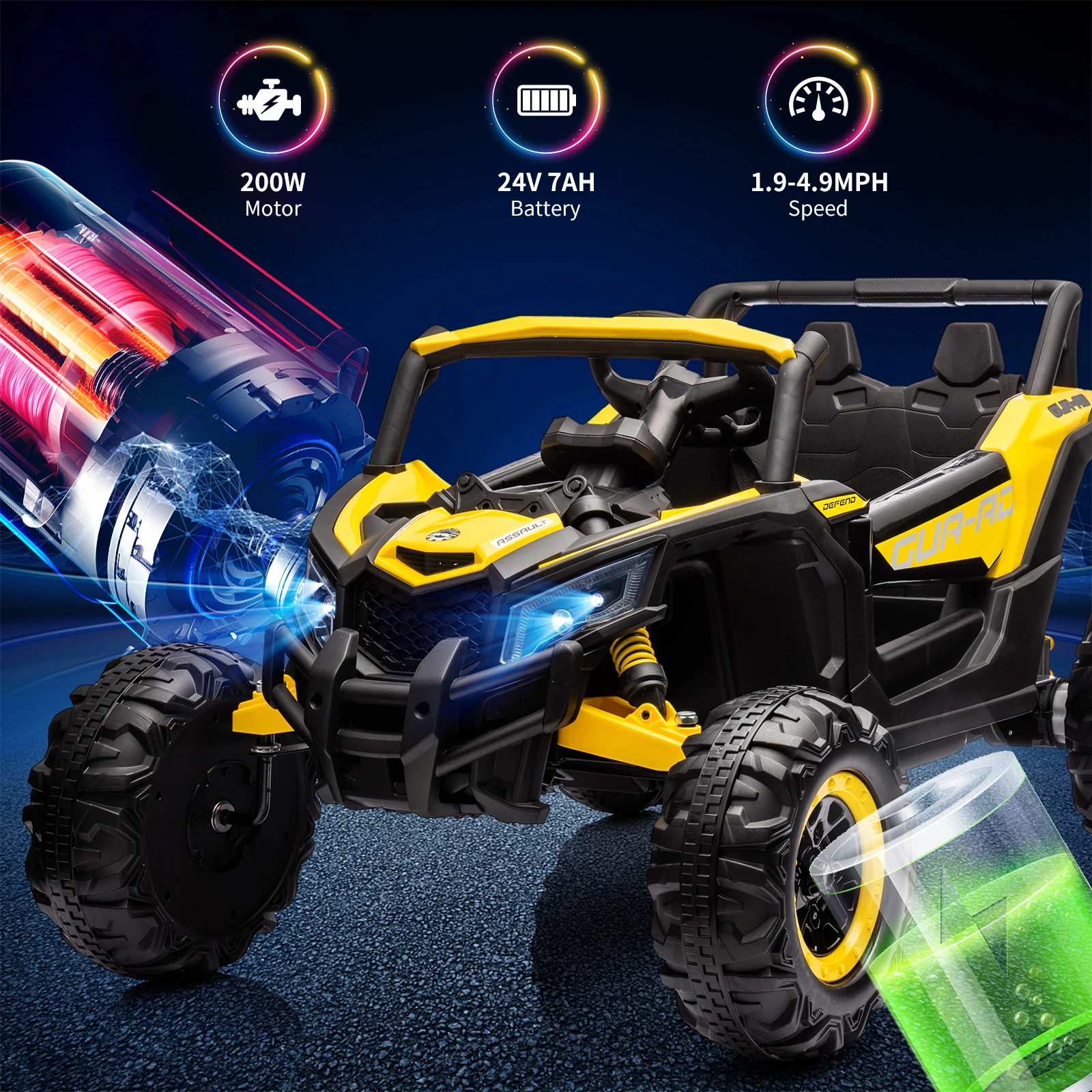 24V rit op UTV-auto, op batterijen werkende kinderauto, elektrische off-road UTV-auto met afstandsbediening, 200W-motoren, led-verlichting, muziek