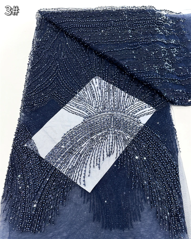 

Luxury Nigerian Beaded Lace Fabric High-Quality Sequins African Party Dress Sewing Material