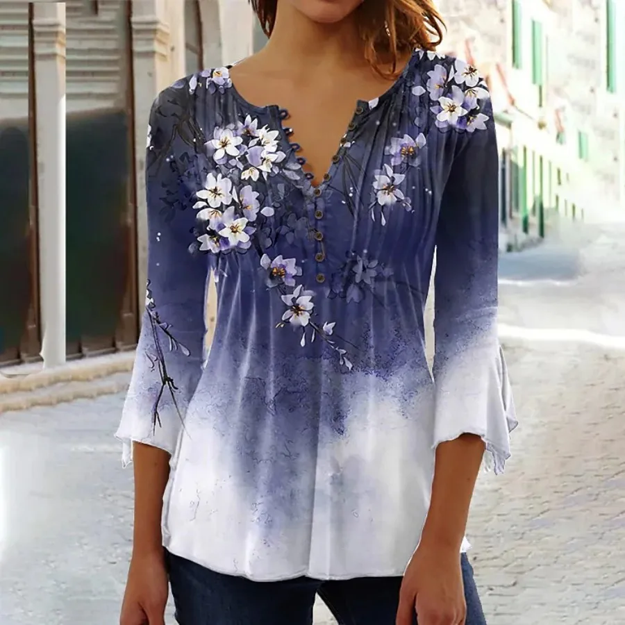 Elegant Woman Shirt Casual Fashion Temperament Blouse Printed Shirt Woman Street Top