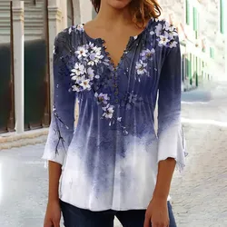 Blusa de temperamento estampada feminina, blusa casual, elegante na moda