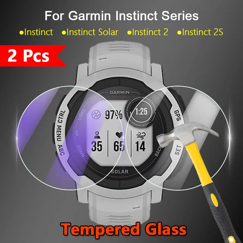 

2Pcs For Garmin Instinct 2 2S Solar Tactical Smart Watch 2.5D Clear / Anti Purple Light 9H Tempered Glass Screen Protector Film