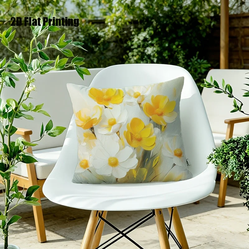 Yellow White Floral Throw Pillow Cover Watercolor Poppy Decorative Pillow Case for Spring Home