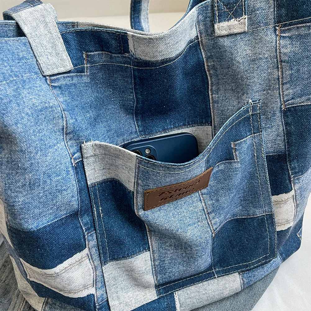 

Женская джинсовая сумка через плечо, повседневная сумка-хобо с внутренним карманом, большой кошелек для работы, покупок, путешествий