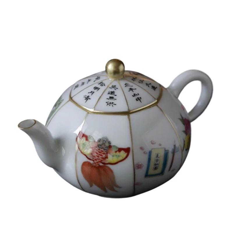 

Hand-painted gold on glaze, elegant objects, poetry, octagonal teapot