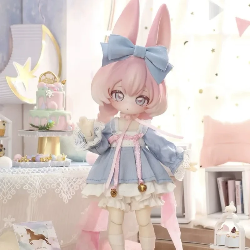 In Voorraad Authentieke Niet Eetbare Pop Springen Maan Tijd Konijn Schat 12-Punten Bjd Beweegbare Pop Ornament Blind Box Beeldje Gift