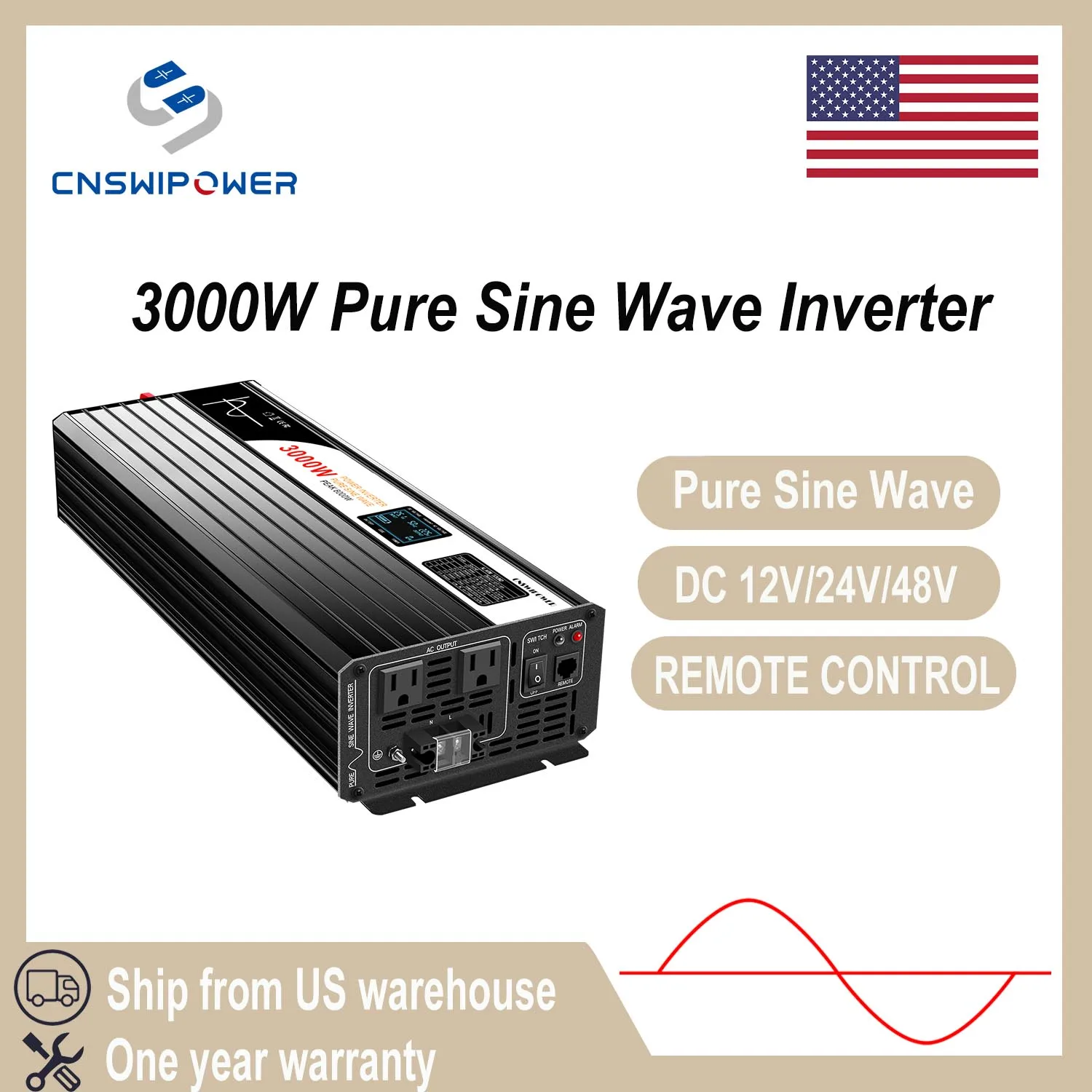 3000w DC 12V to 120V 24V 48V pure sine wave inverter for RV outdoor life