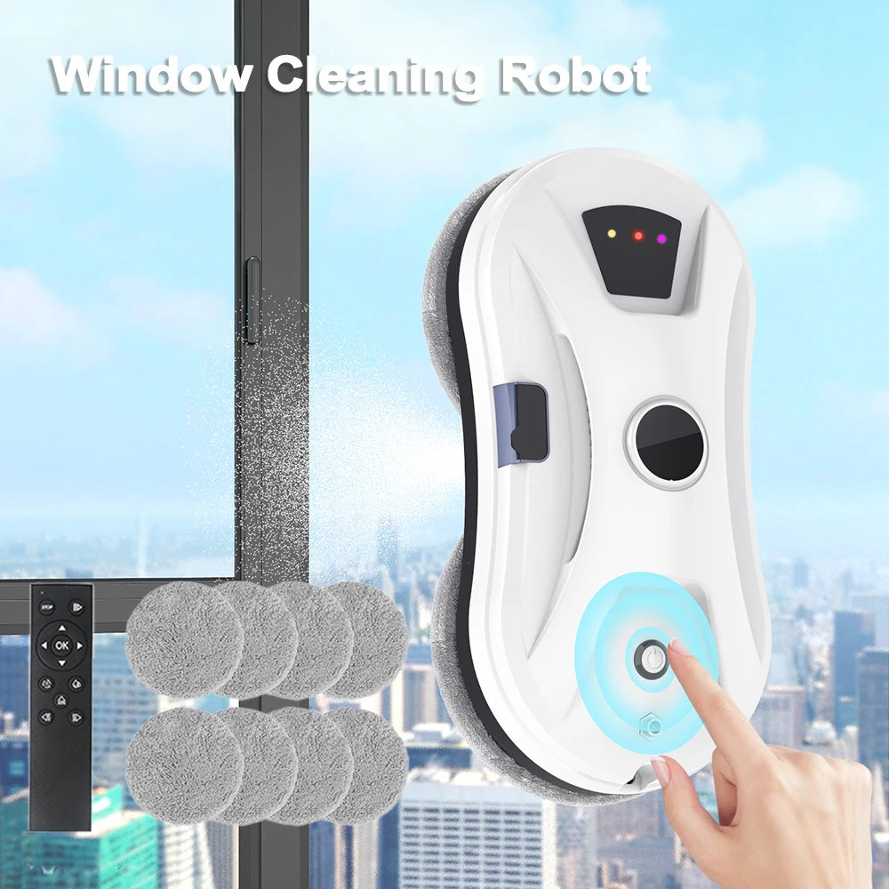 Robot Limpiacristales Ultrafino con Pulverizador de Agua Automático, Aspiradora de 5600 Pa, Control Remoto, Limpieza de Vidrios para el Hogar