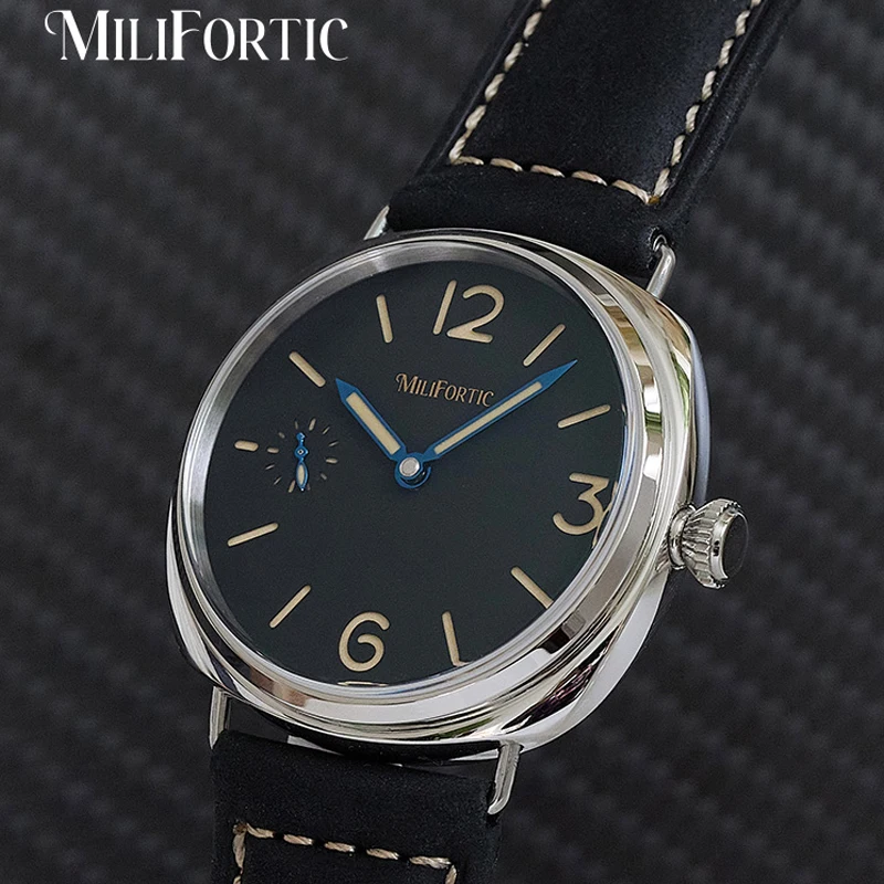 Sandwich Dial Watch 44mm ST3600 Hand Winding Mechanical Sapphire Crystal 10Bar Military Retro Wristwatch Men heren horloge