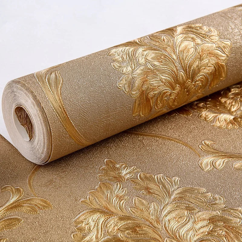 Deep Brown 3D European Embossed Wallpaper for Bedroom Living Room Background Hotel Restaurant Light Luxury Gold Large Flower