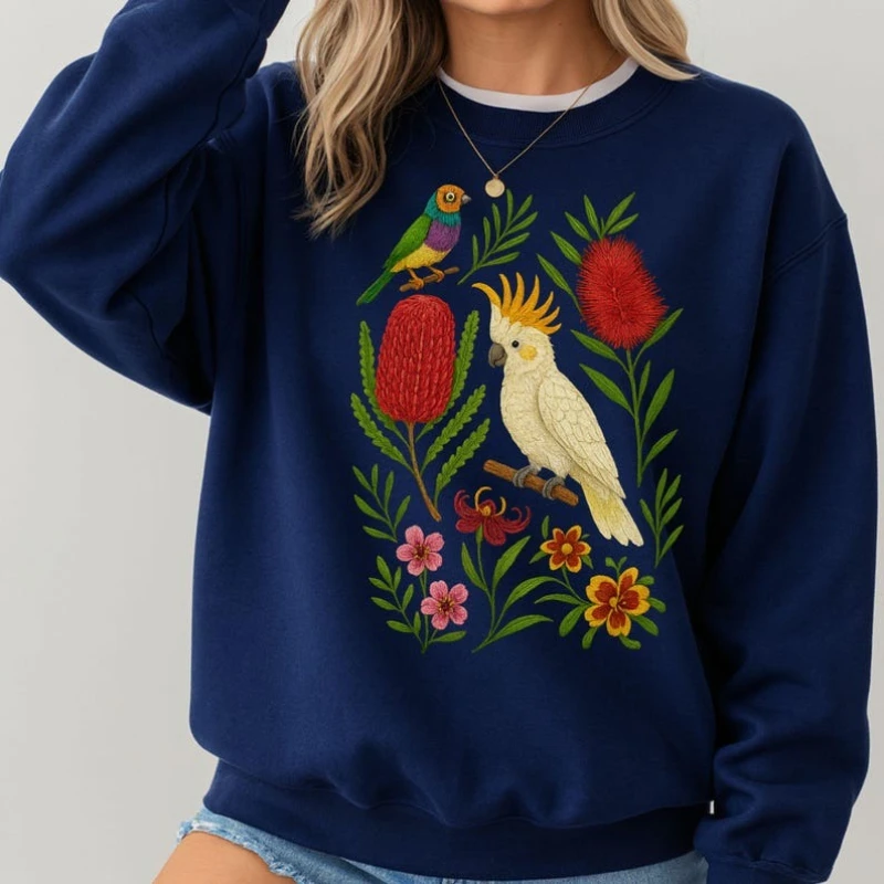 

Осенне-зимний свитшот Cockatoo Banksia, джемпер с австралийской птицей и цветами, ботанический подарок для дикой природы, термотолстовка с капюшоном