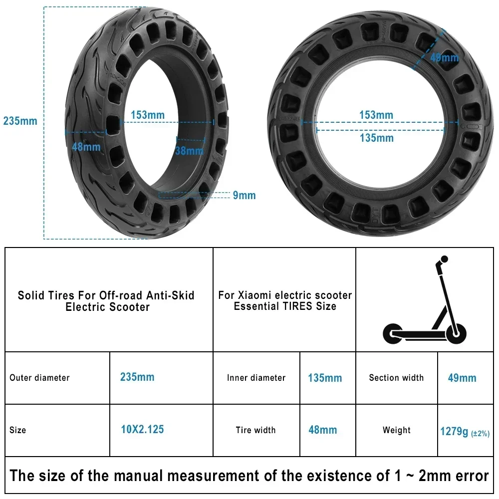 10x2.125 الإطارات الصلبة ل Xiaomi Mijia M365 سكوتر كهربائي إطارات دون أنابيب واقية من الانفجار غير الهوائية 10 بوصة الإطارات