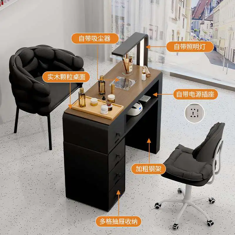yjq New Chinese Multifunctional Nail Salon Table and Chair Set Single and Double Manicure Table with Vacuum Cleaner 4