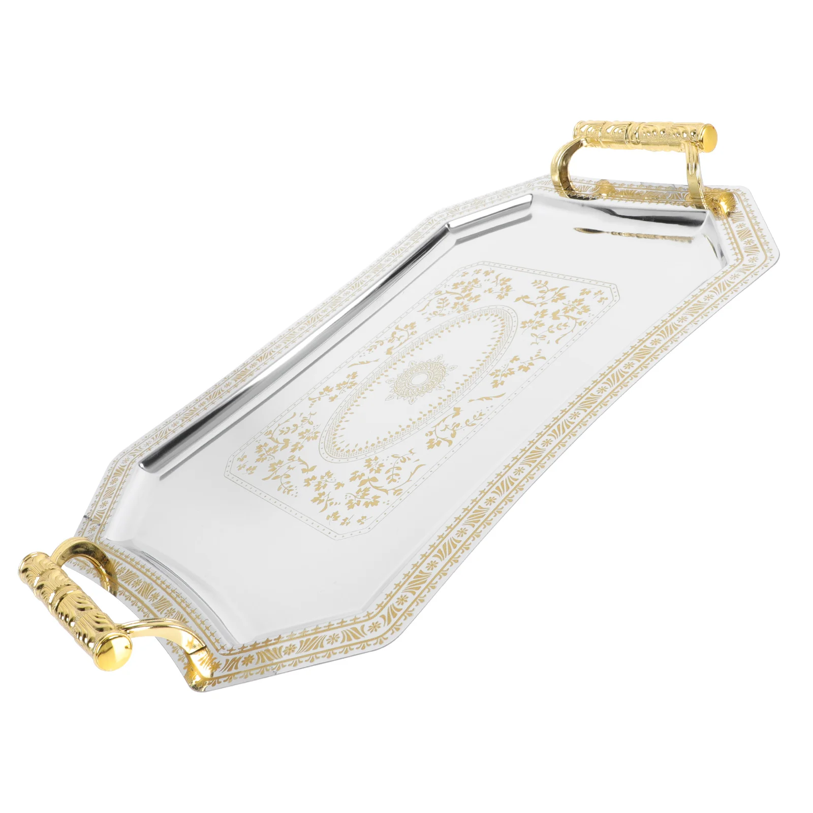 Tray Creative Dessert Wedding Cake Plate Gold Decor Rectangular Storage Holder Dresser Coffee with Handles Decorative