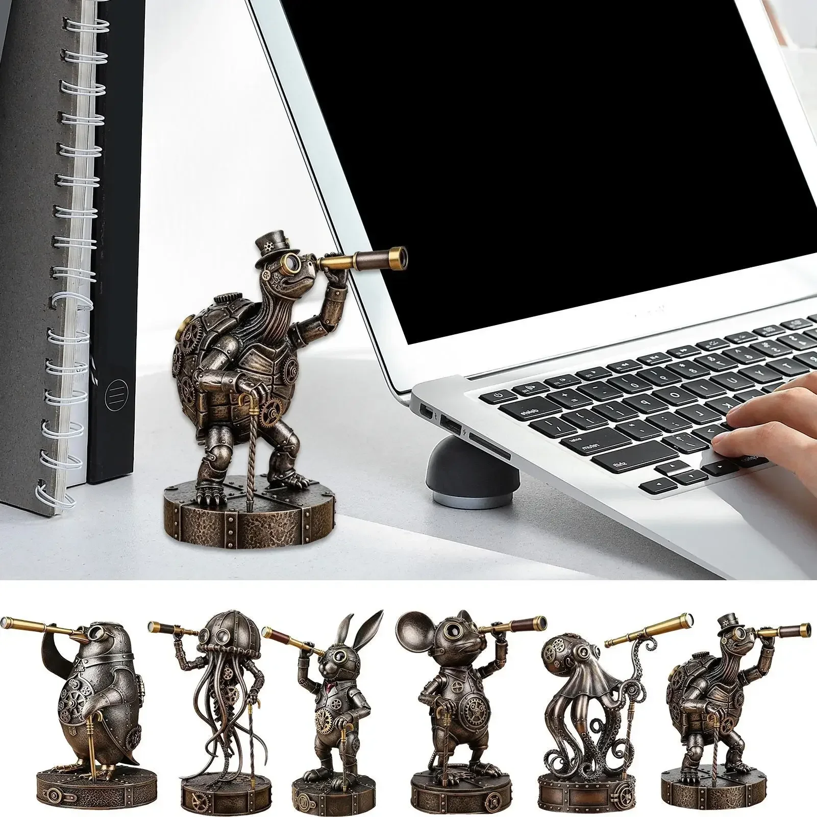 

Steampunk Seabed Hiker Octopus Statue Decor Vintage Animal Figure Submarine Piranha Sculpture Living Room Home Desktop