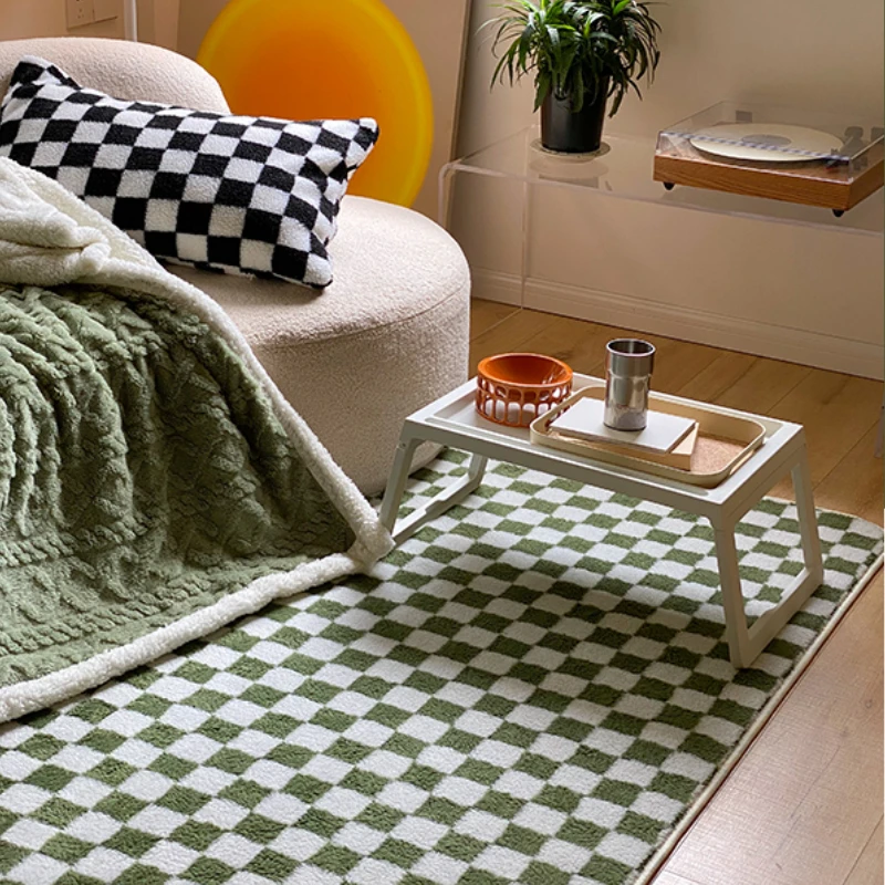 Nordic Style Living Room Decoration Carpet Color Checkerboard Rugs for Bedroom Fluffy Soft Lounge Rug Home Thick Plush Floor Mat