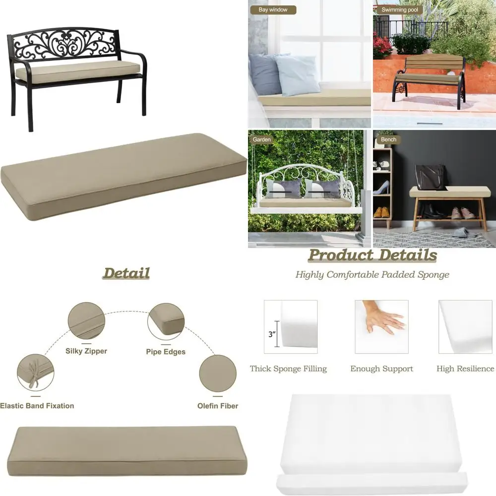 

brown outdoor patio bench cushion, 46.5" x 17.7" x 3", olefin fabric with sponge foam