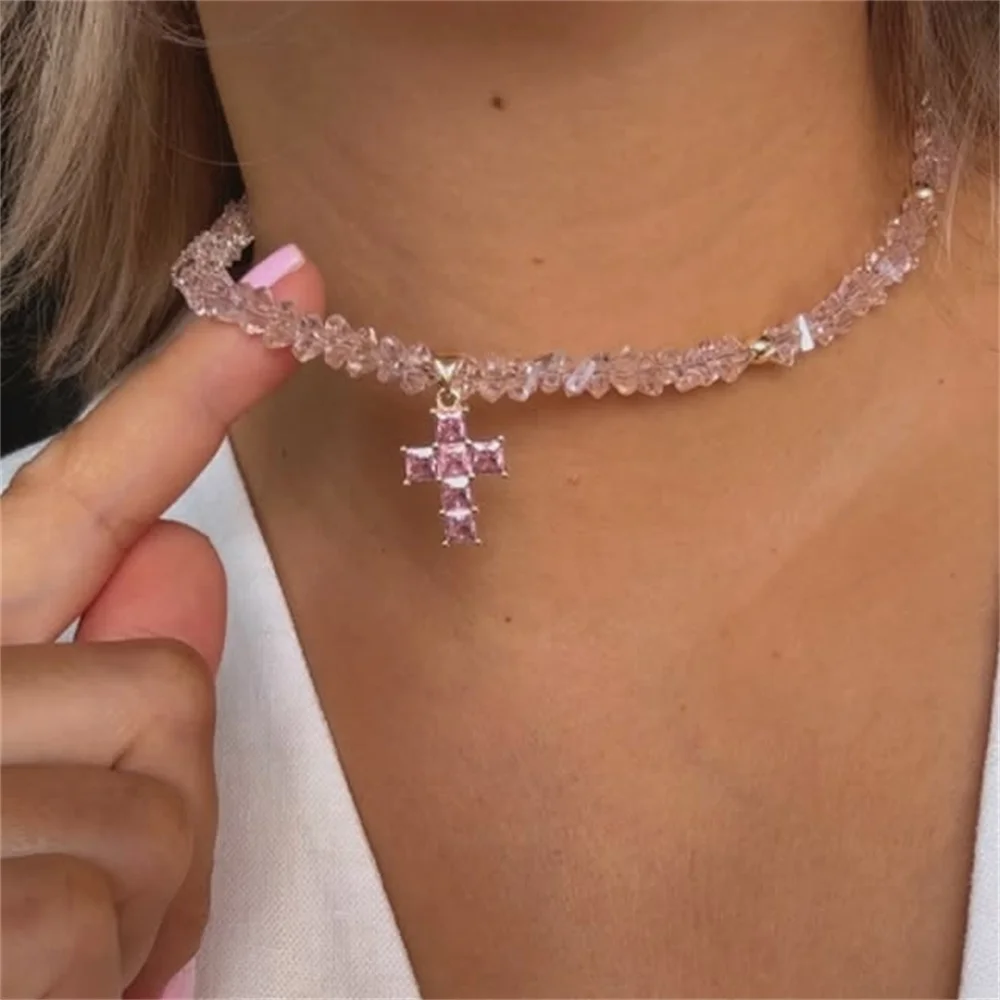 Fashion Vintage Tassels Zircon Heart Pendant Necklace For Women Female Boho Geometric Baroque Transparent Crystal  Chain Jewelry