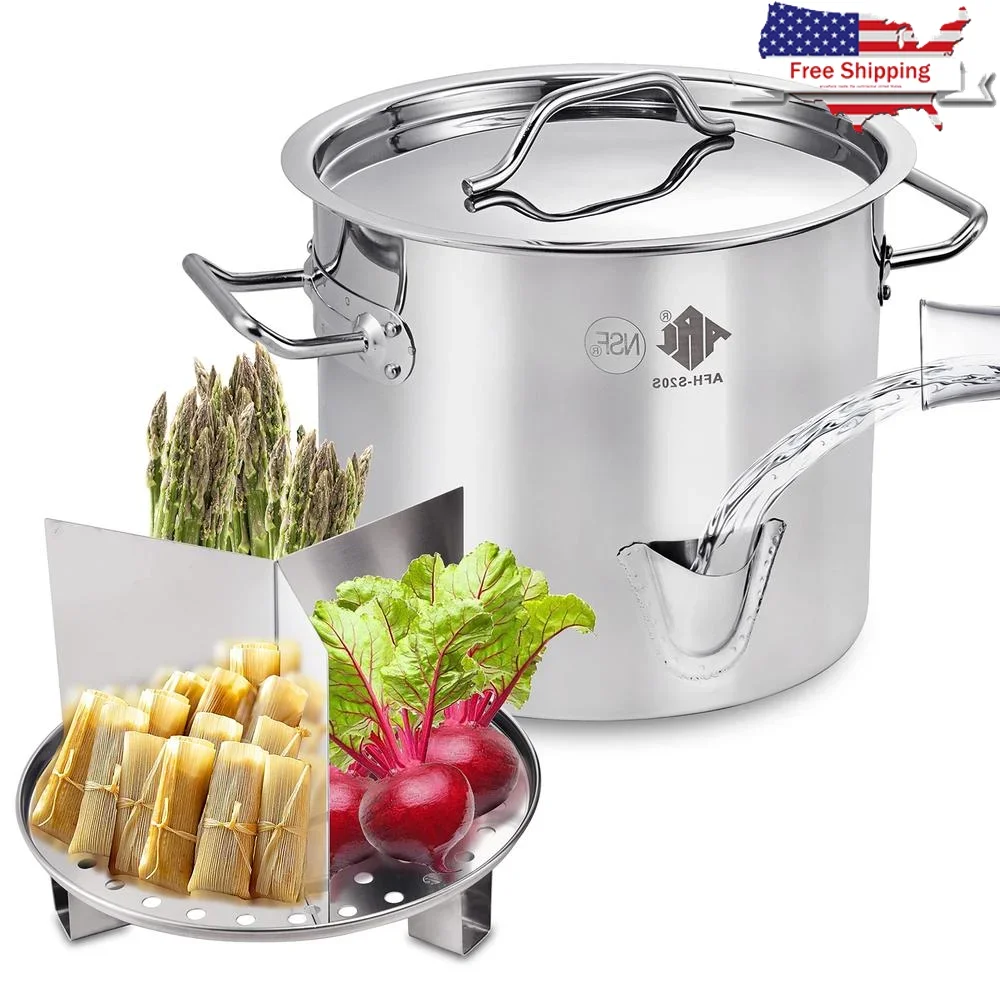 

Stainless Steel Tamale Steamer Pot with Easy-fill Spout Seafood Crab Steamer Divider and Rack Cooking Multi-Function
