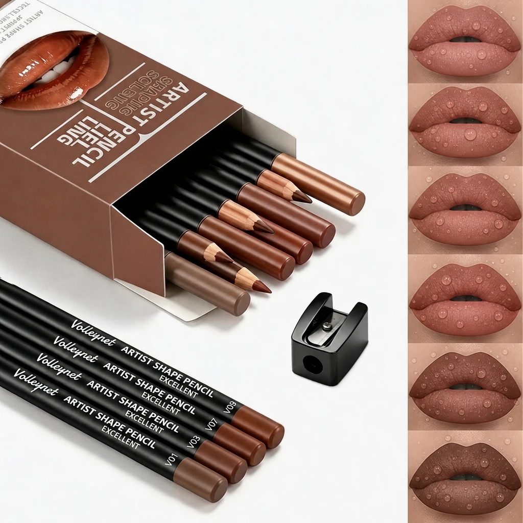 7-teiliges Lippenstift-Set, Lippen-Make-up-Set mit Samt-Textur - 6 Farben Lippenstift + 1 Spitzer - Wasserfester, langanhaltender Matt-Effekt, Rot – Detail 1