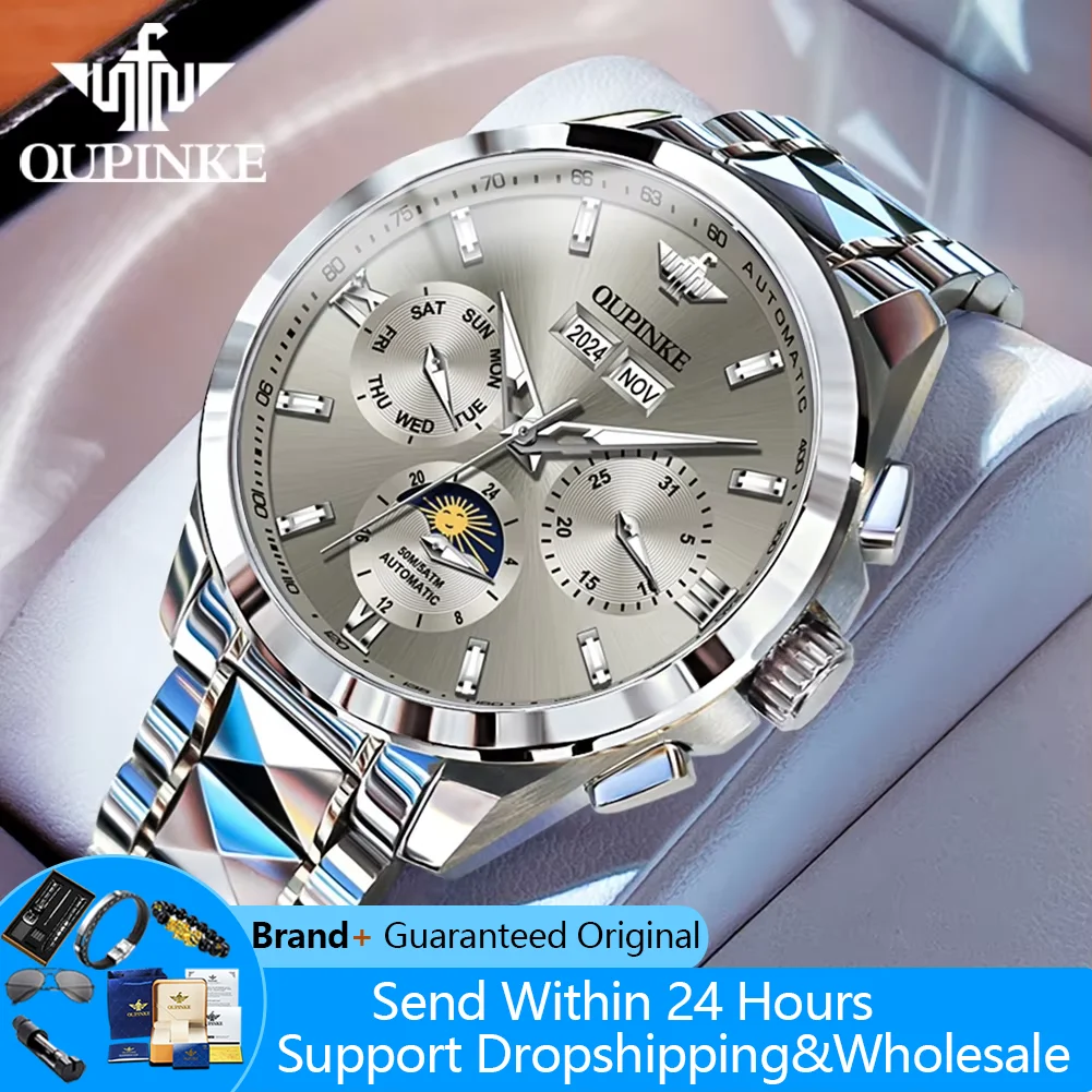 OUPINKE 3201 Moon Phase Watch For Men Waterproof Date Male Automatic Mechanical Man Wristwatch Luxury Brand Original Men's Watch