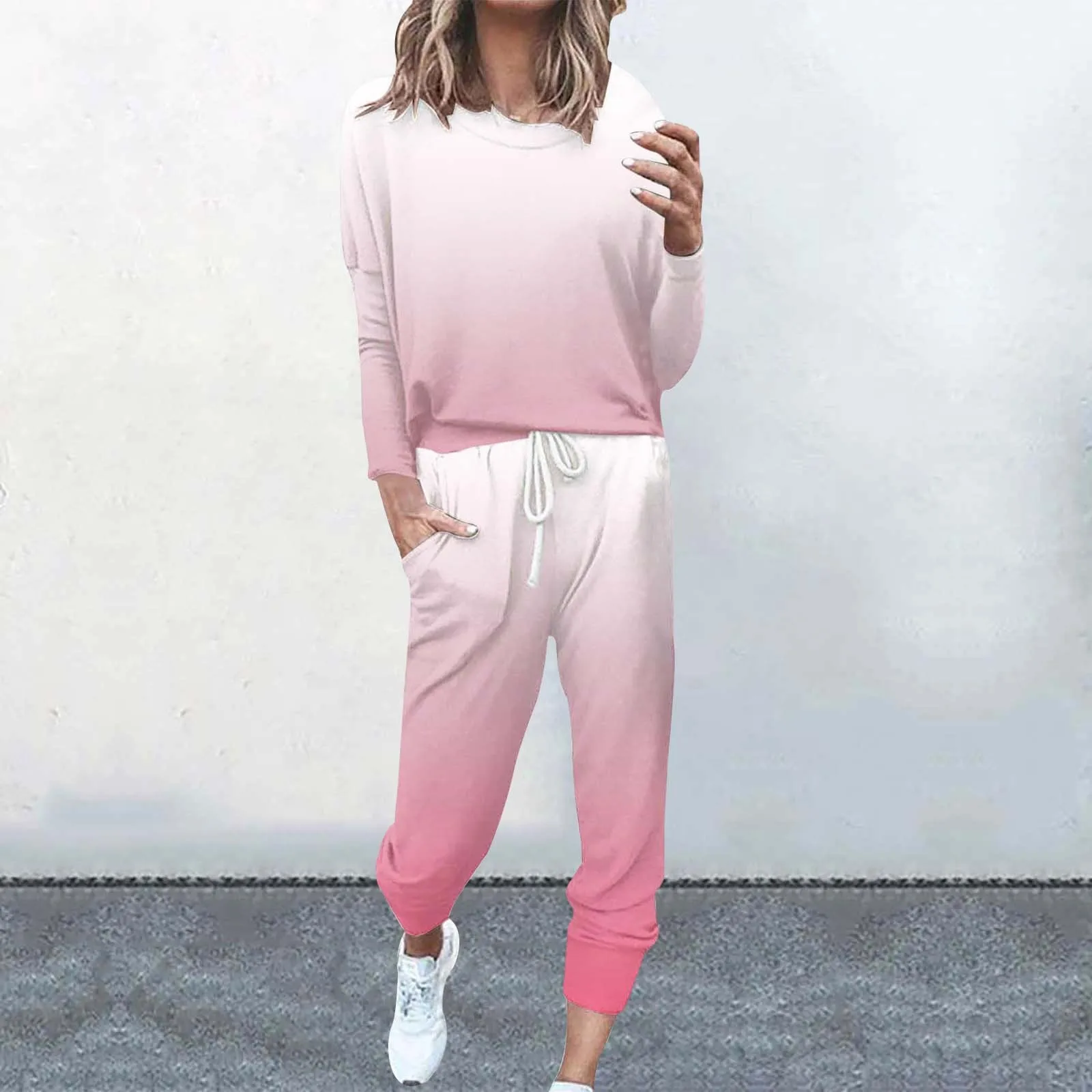 

Summer Women's Thin Tracksuit 2 Pieces Sets 2024 Fashion Pullover Hoodies+Pants Sport Suit Female Gradient Suit For Women