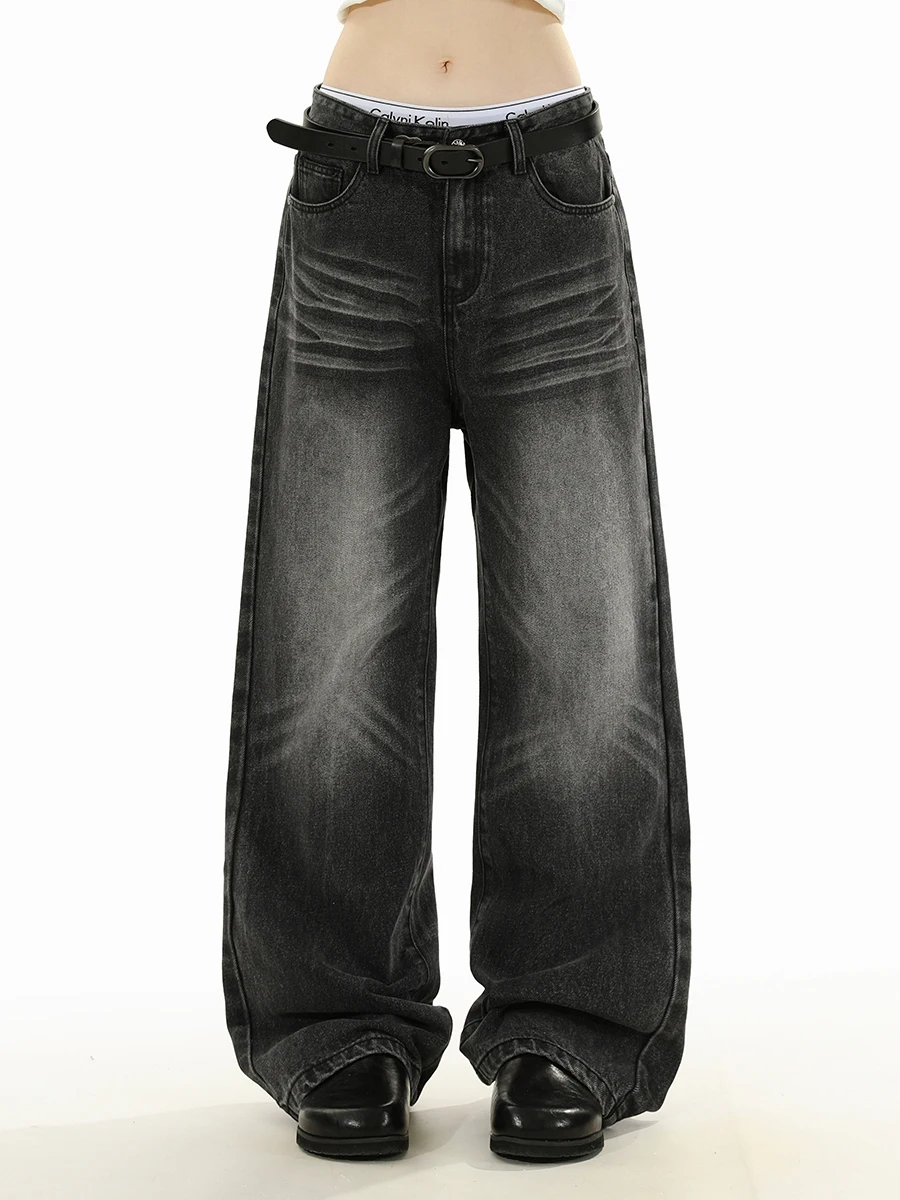 

Raven Vintage Bla Straight Leg Jeans Men Women Casual Waed Denim Pants mid High Waist Youth ular Four Seasons Wear