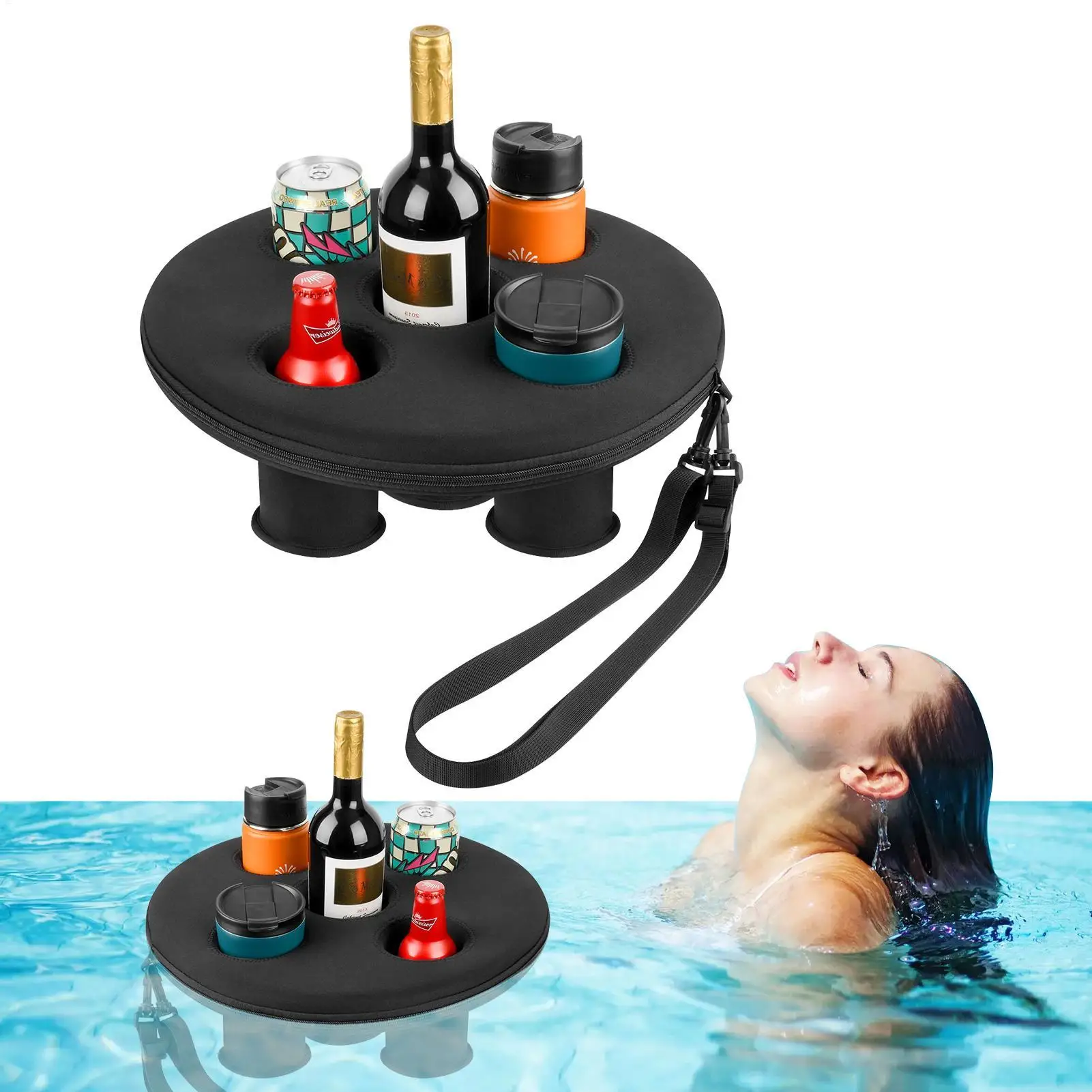 Schwimmender Getränkehalter, Getränkeschwimmer mit 5 Löchern, schwimmendes Spa-Whirlpool-Getränketablett für Pool, Strand, Party, Schwimmer für den Sommer
