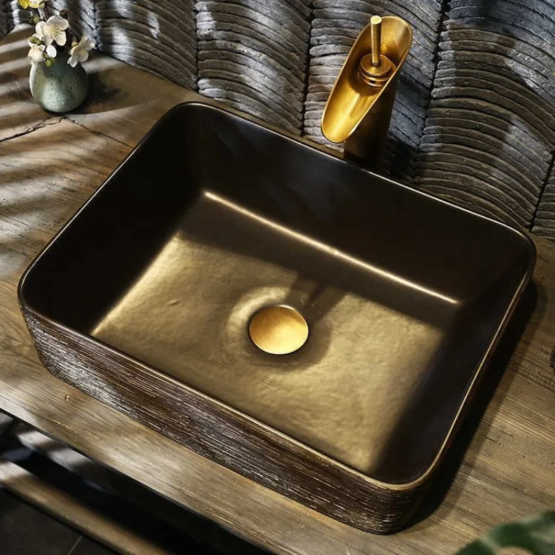 Inn Platform Basin Square Chinese Art Basin Antique Washbasin Home Creative Retro Ceramic Hand Wash New
