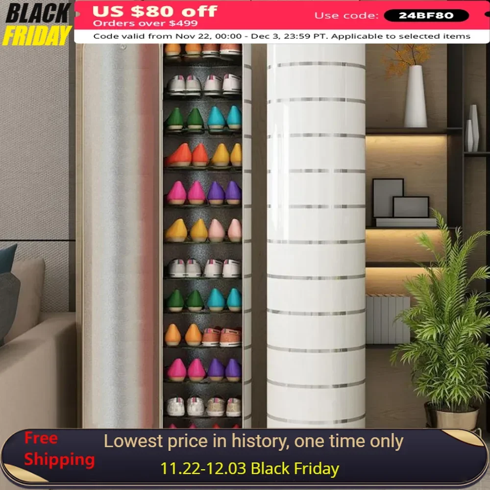 0cm/35in 6layer Shoe Cabinets, Cylindrical Swivel Scraper Angular Shoes Rack, Vertical Rotating Shoe Cabinets