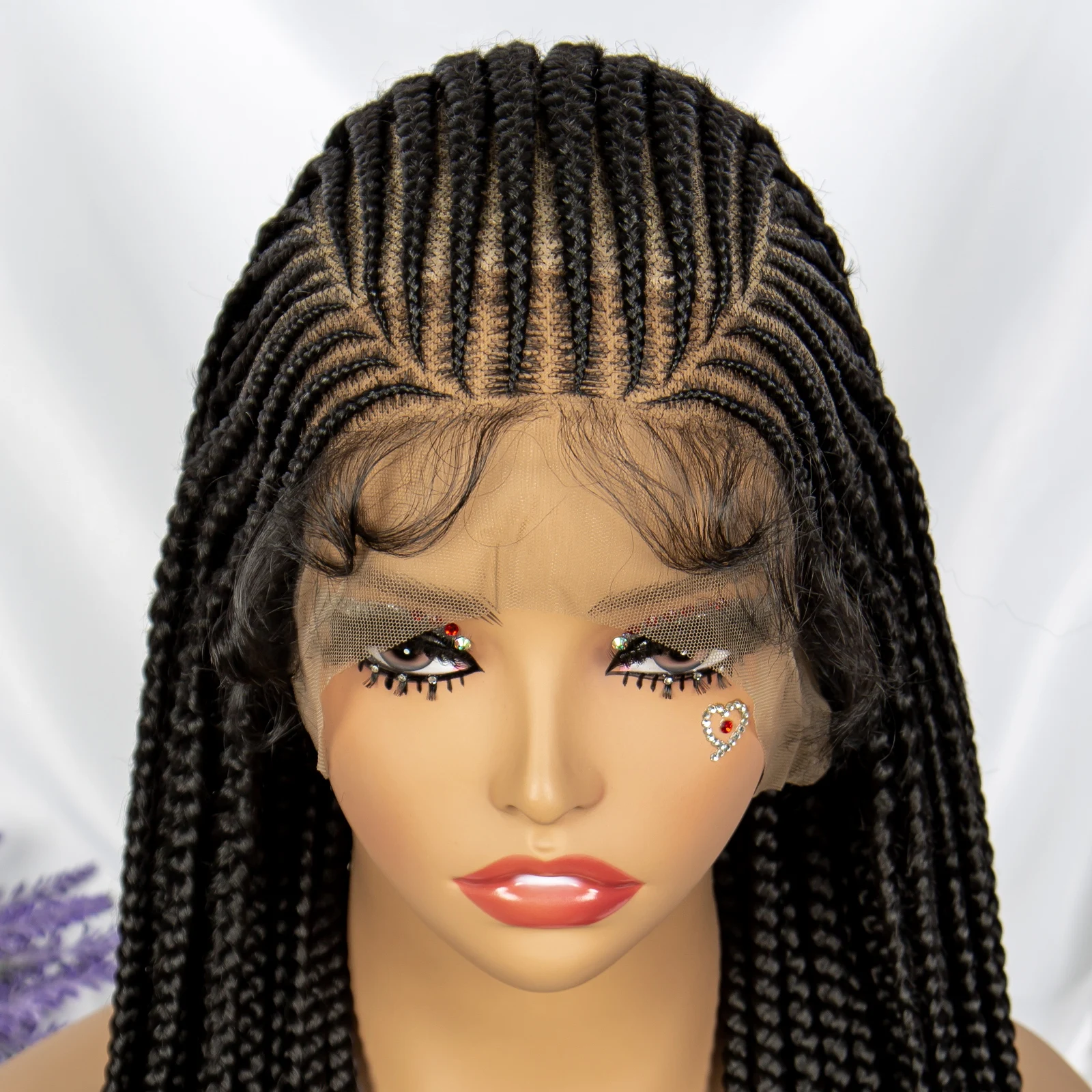 Handmade Synthetic Full Lace Cornrow Knotless Box Braided Wigs with Baby Hair for Black Women 36 Inches Lace Frontal Braids Wigs