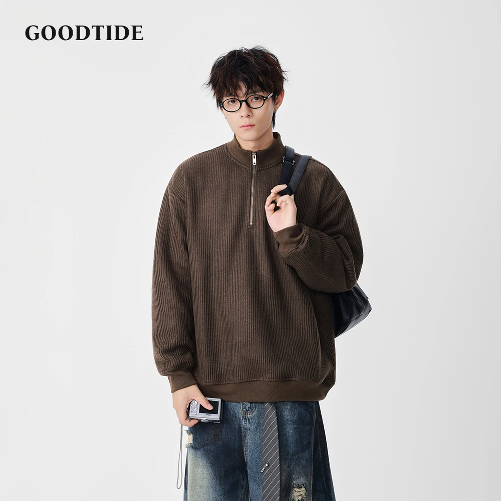 2025 شتاء جديد كم طويل قلنسوة بسحاب الرجال عادية فضفاض الراقية محبوك الصوف ملابس خارجية موضة مريحة الشارع الشهير