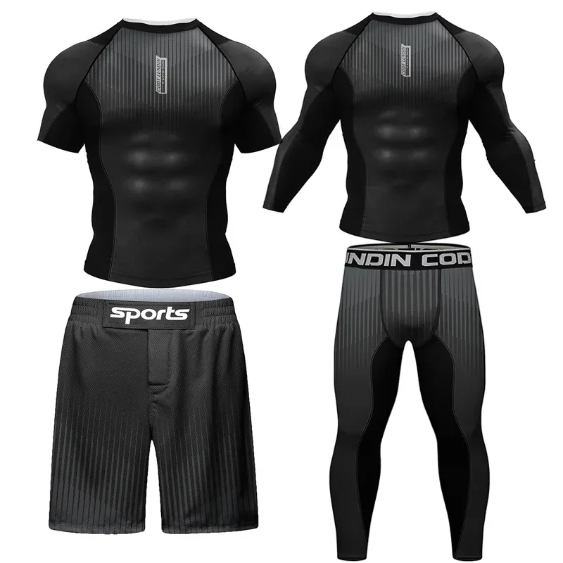

Kickboxing Rashguard Jiu Jitsu MMA T-shirt +Pant Set Men Grappling Bjj Gi Boxing Rash Guard Sport Clothing Gym Muay Thai Shorts