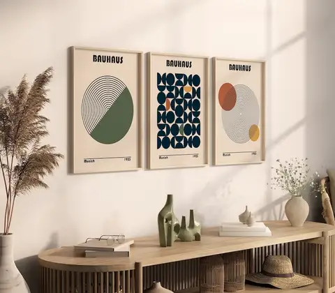 1/3pcs 1923 Bauhaus Geometric Canvas Poster Mid-century Bauhaus Art Digital Wall Art Print for Modern Living Room Home Decor