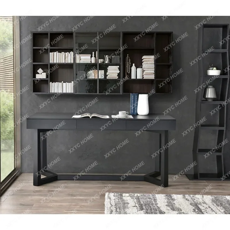 XXNew Arrival Desktop Computer Desk Black Oak Wood Piano Paint Simple Fashion Writing Table